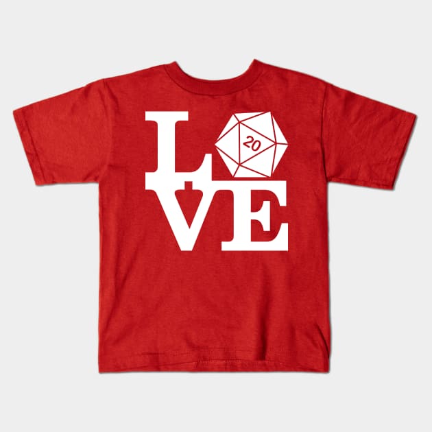 LOVE D20s - Board Gamer Kids T-Shirt by RetroReview